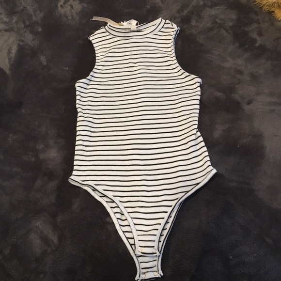 Moral Fiber Black + White Stripe Bodysuit - Picture 1 of 5